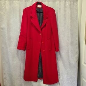 Vintage Ashley Scott Petite 100% Pure Wool Trench Coat Classic Red Lux Bust 21”